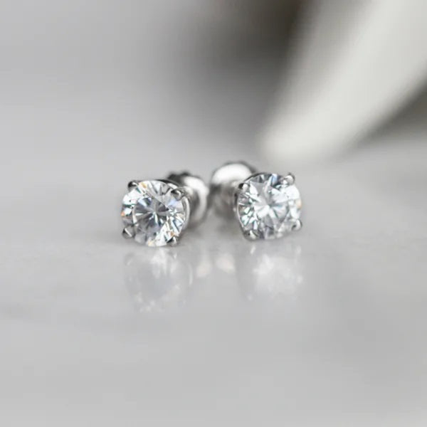 Brilliant Round Cut Screw Back Stud Earrings