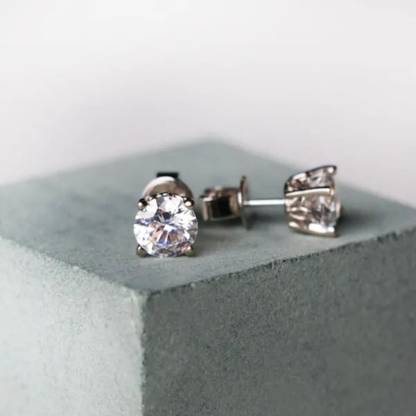 Round Cut Push Back Stud Earrings