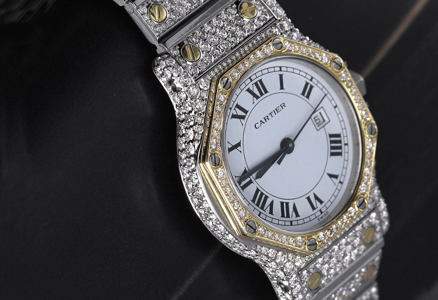 Dual Tone Iced Out Moissanite Diamond Cartier Men's Watch