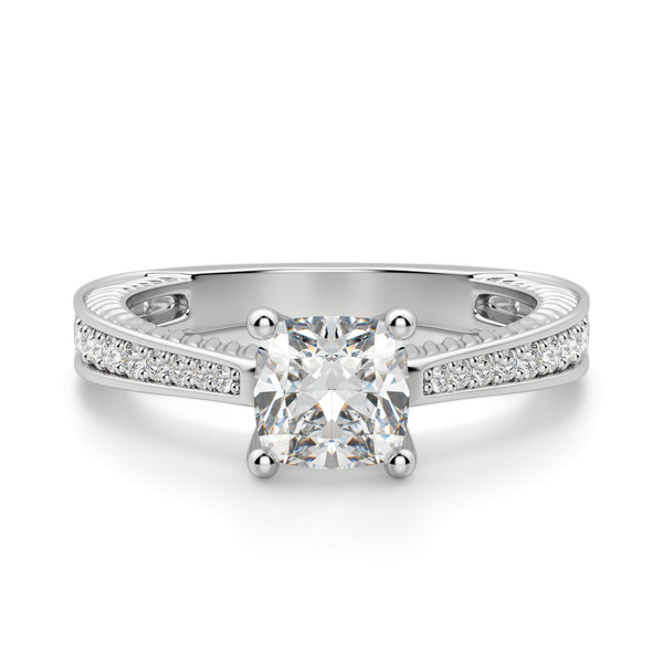 Cushion Cut Pave Set Moissanite Engagement Ring