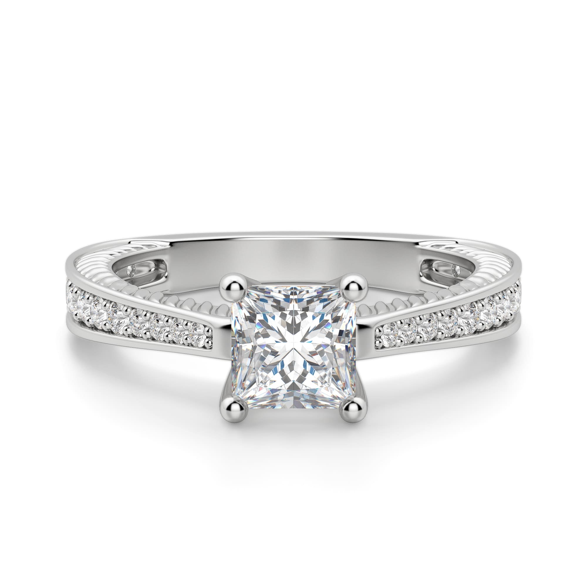 Princess Cut Pave Set Moissanite Women's Ring