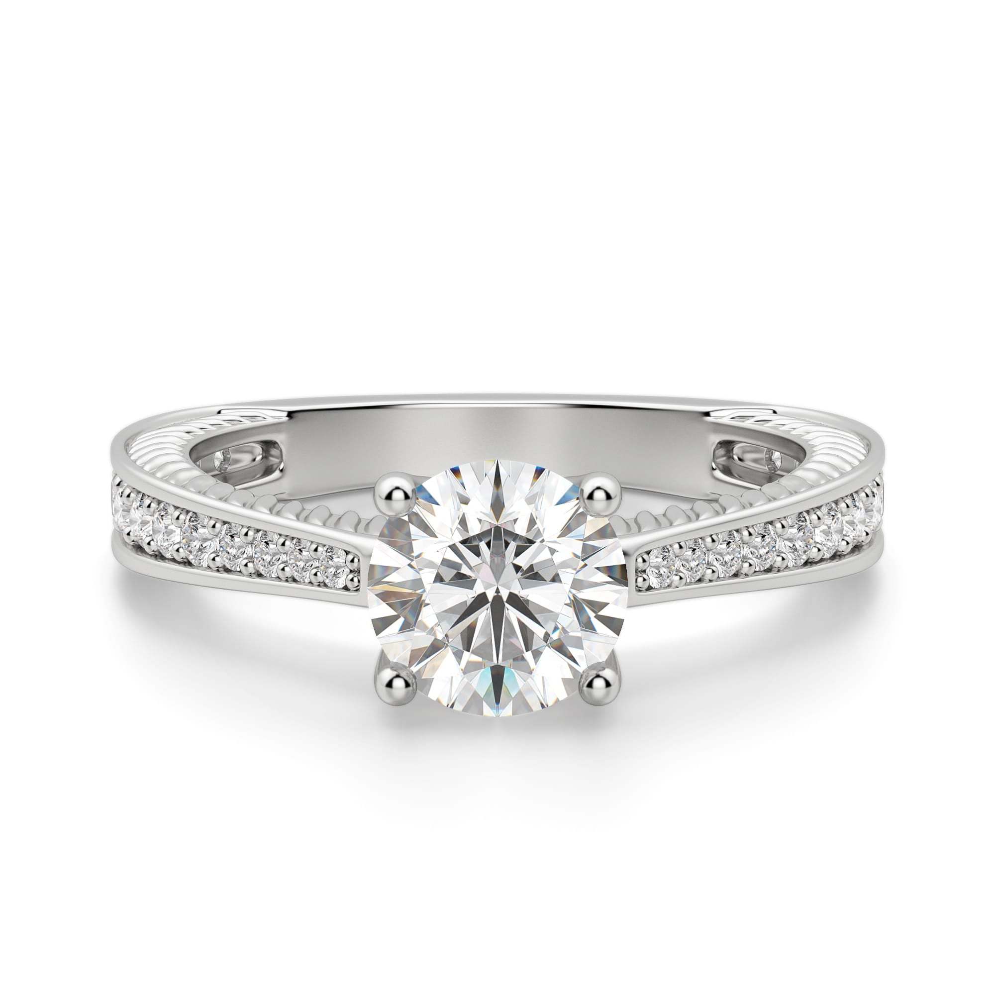 Brilliant Round Cut Art Deco Moissanite Engagement Ring