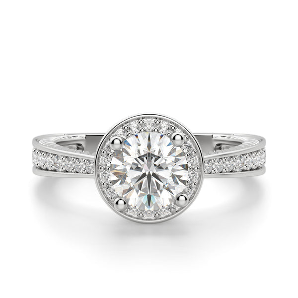 Moissanite Round Cut Hidden Accent Stone Halo Ring