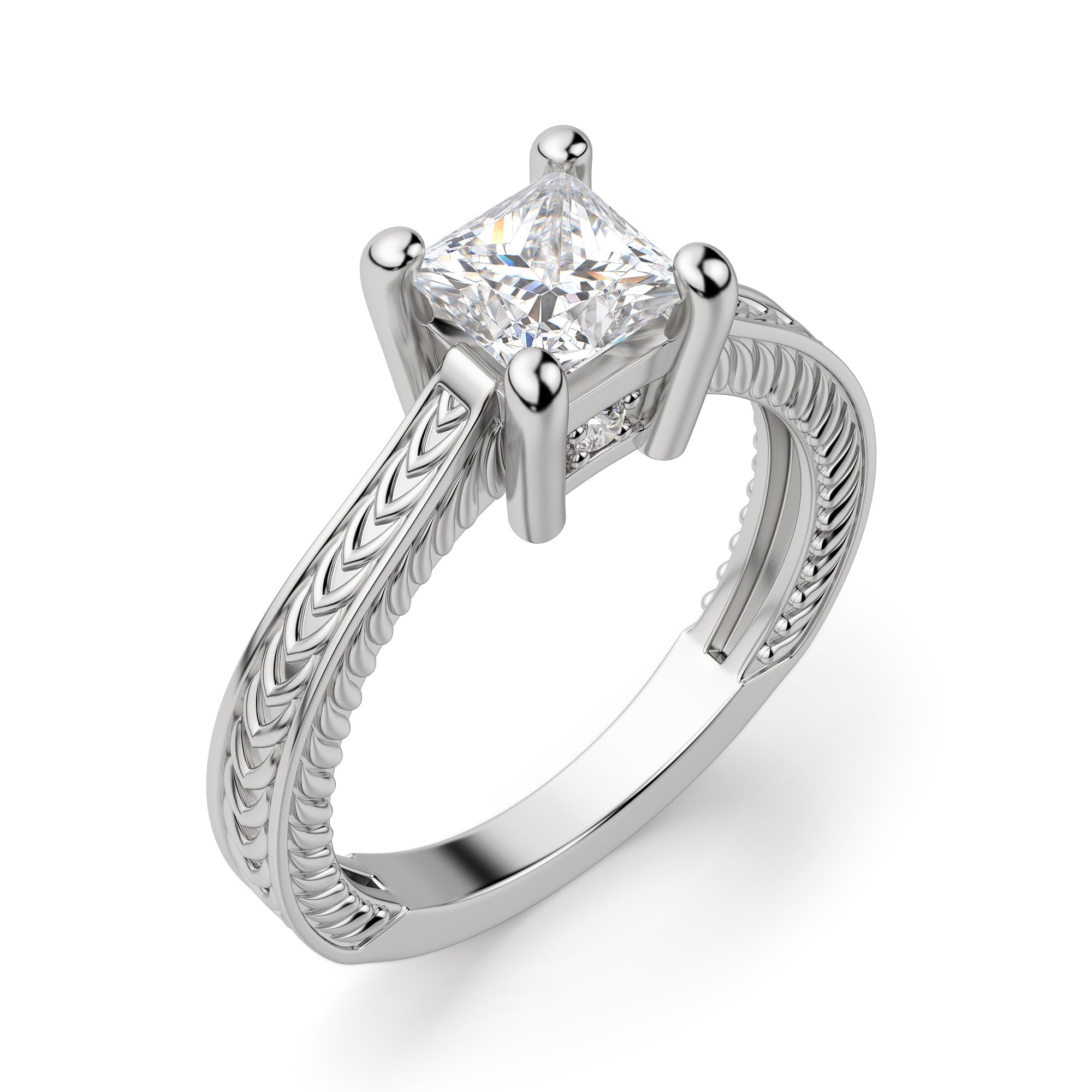 Solitaire Princess Cut Moissanite Engagement Ring