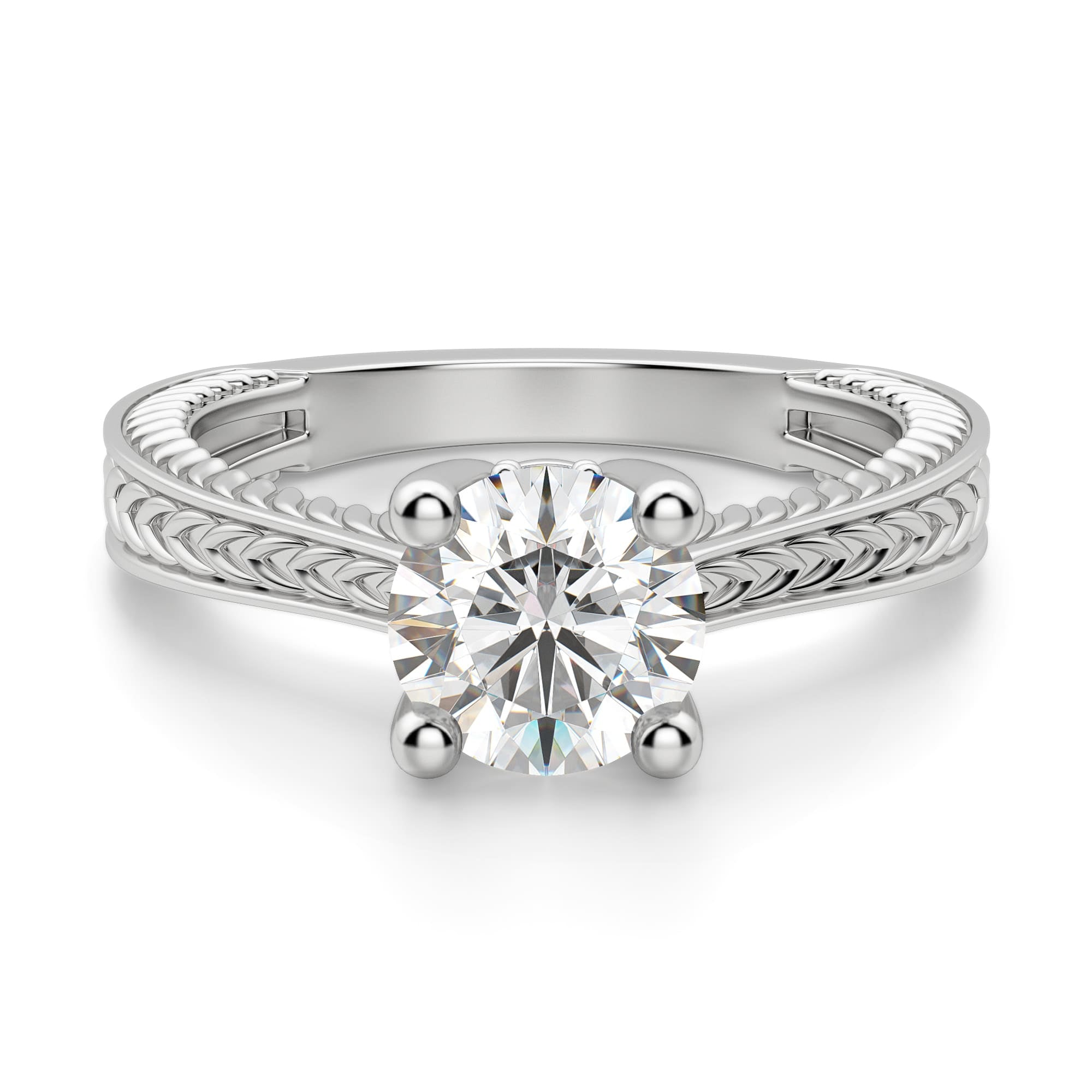 Brilliant Round Cut Art Deco Moissanite Engagement Ring