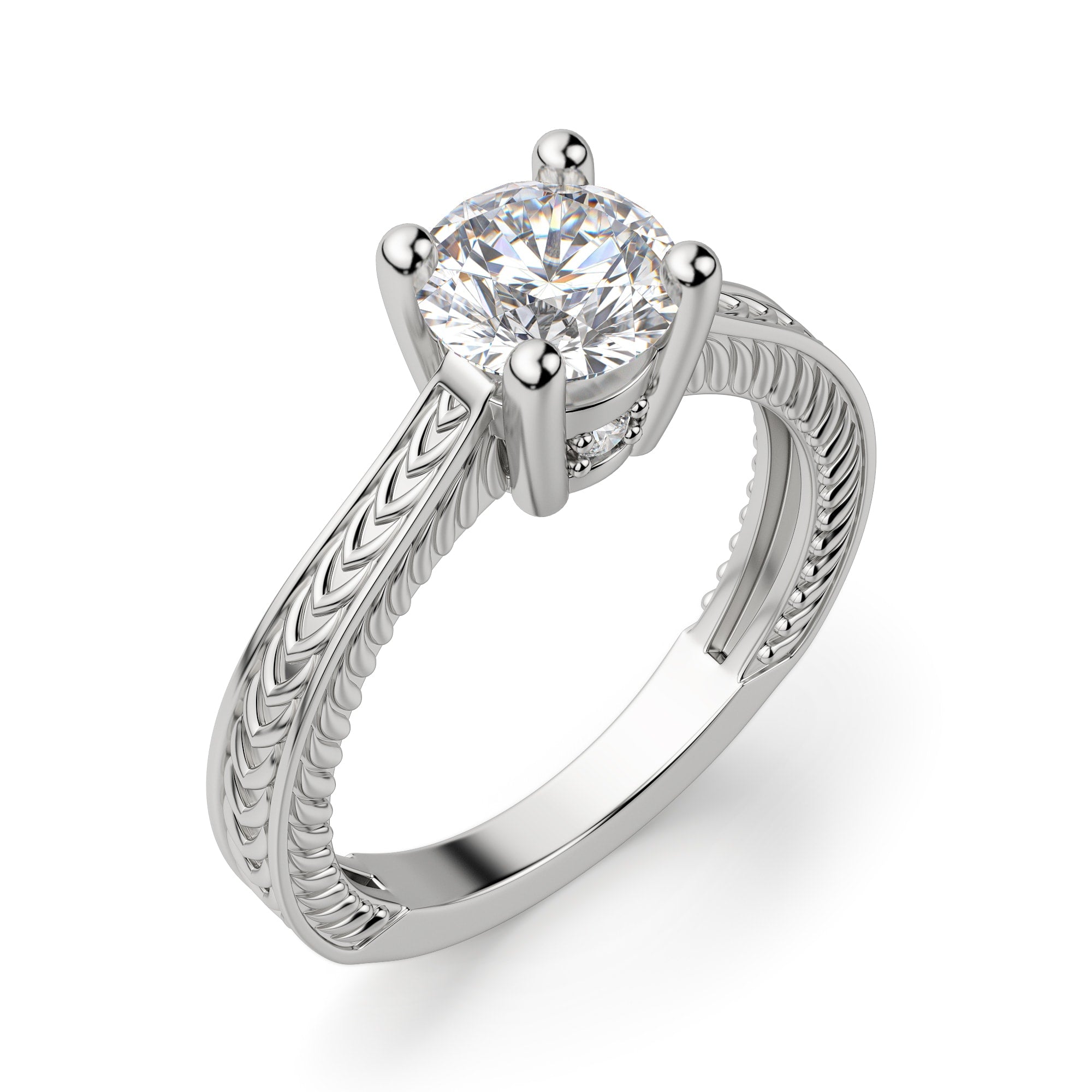 Brilliant Round Cut Art Deco Moissanite Engagement Ring