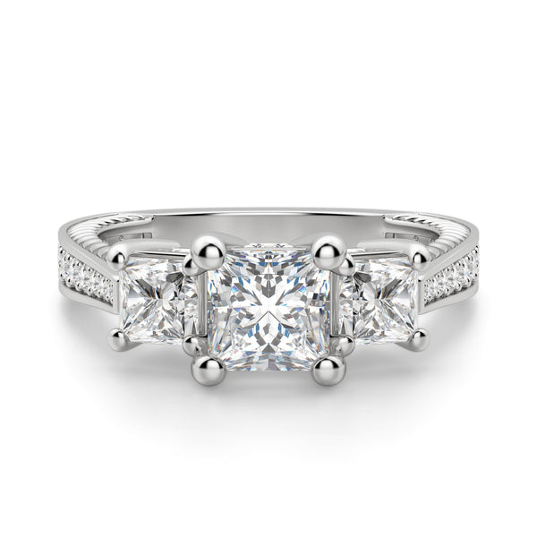 Princess Cut Three Stone Hidden Accent Stone Engagement Ring