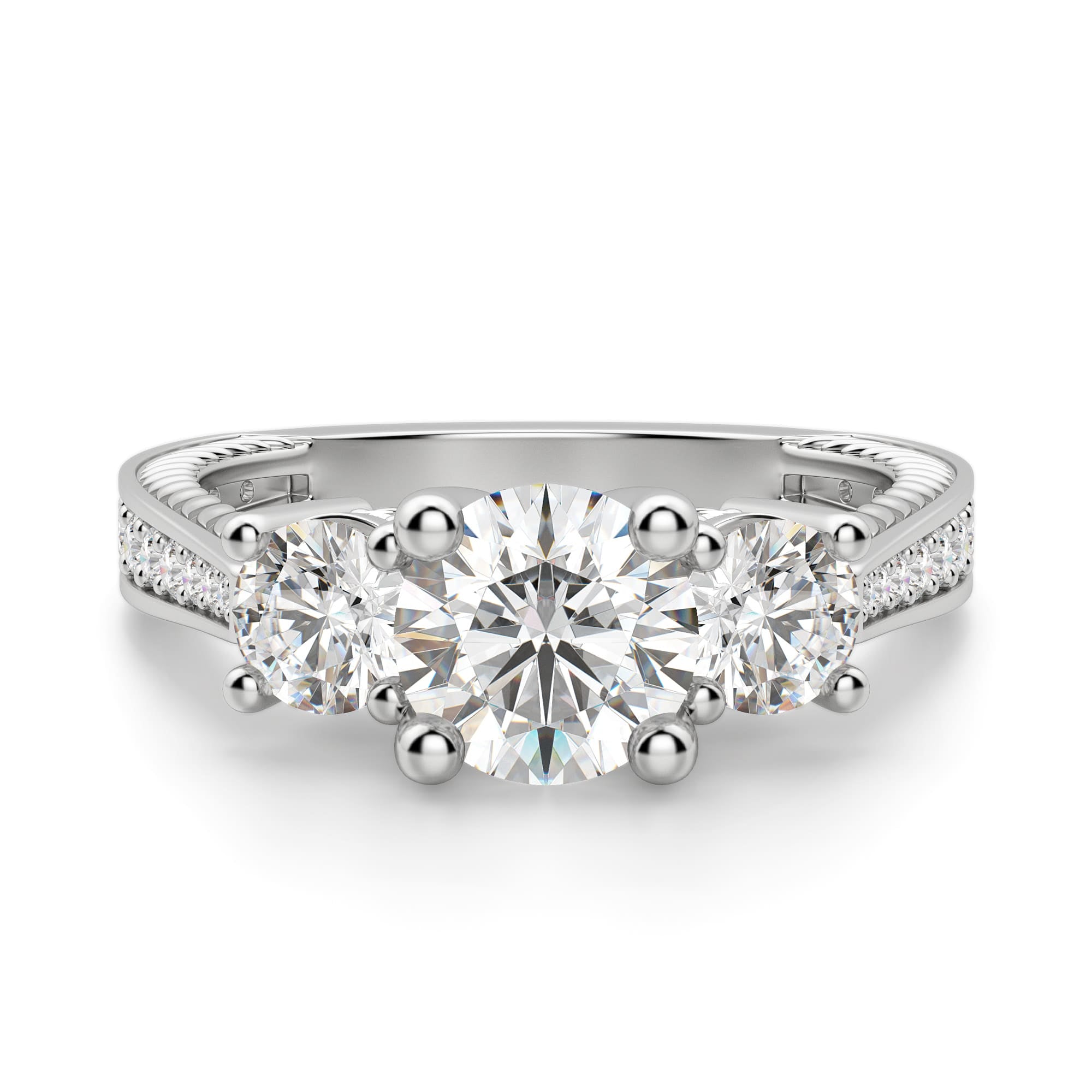 Cushion Cut Three Stone Lab Grown Diamond  Engagement Ring