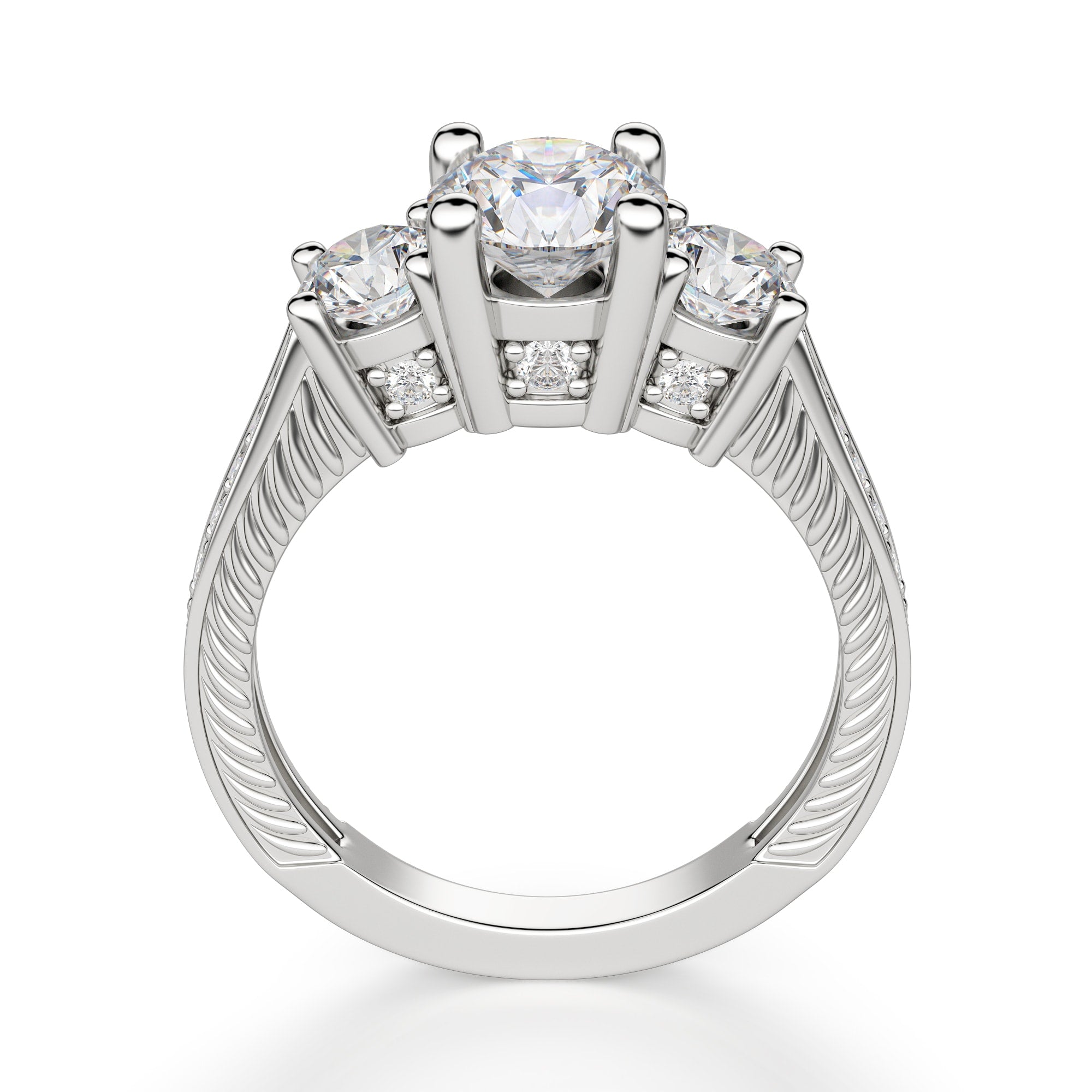 Cushion Cut Three Stone Lab Grown Diamond  Engagement Ring
