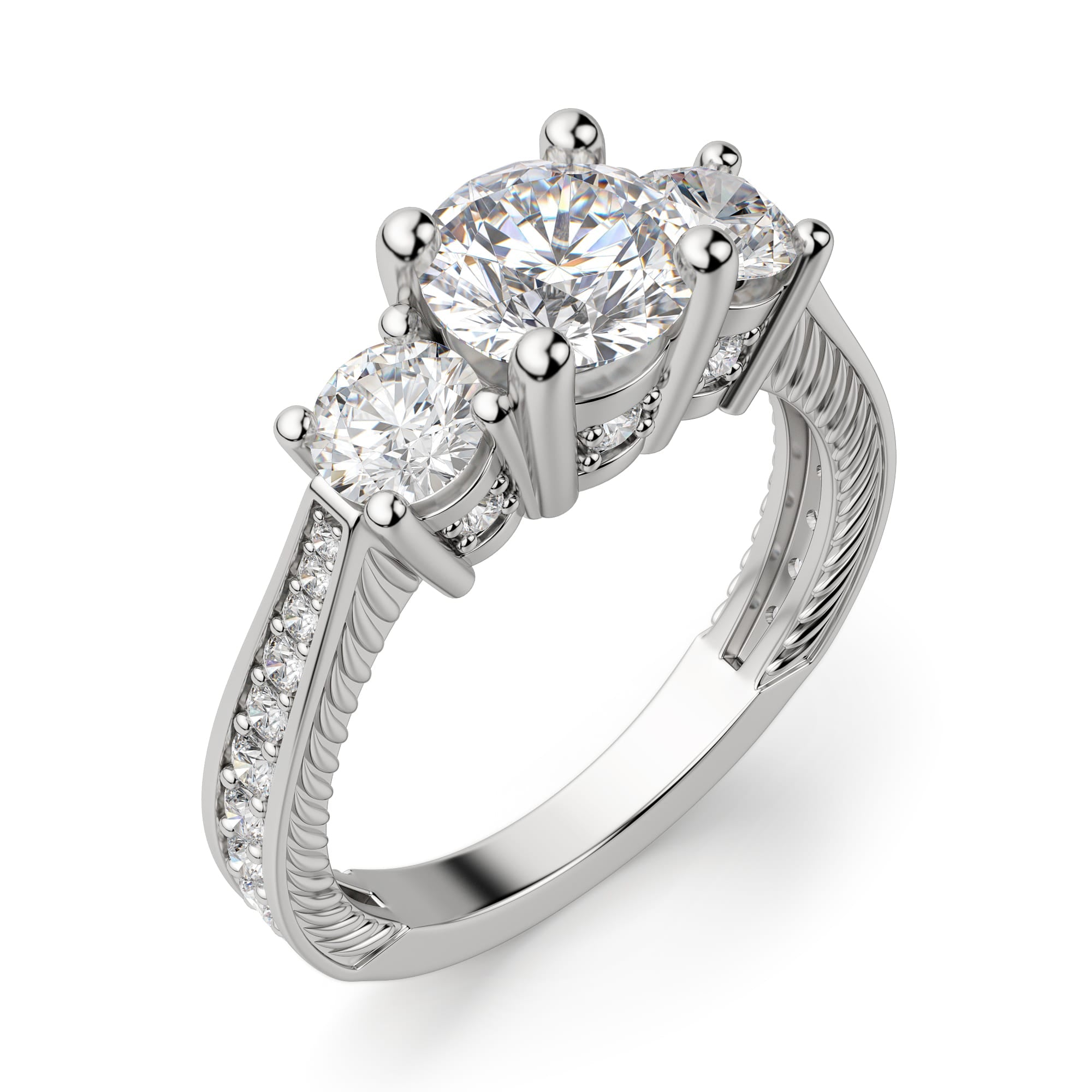 Cushion Cut Three Stone Lab Grown Diamond  Engagement Ring