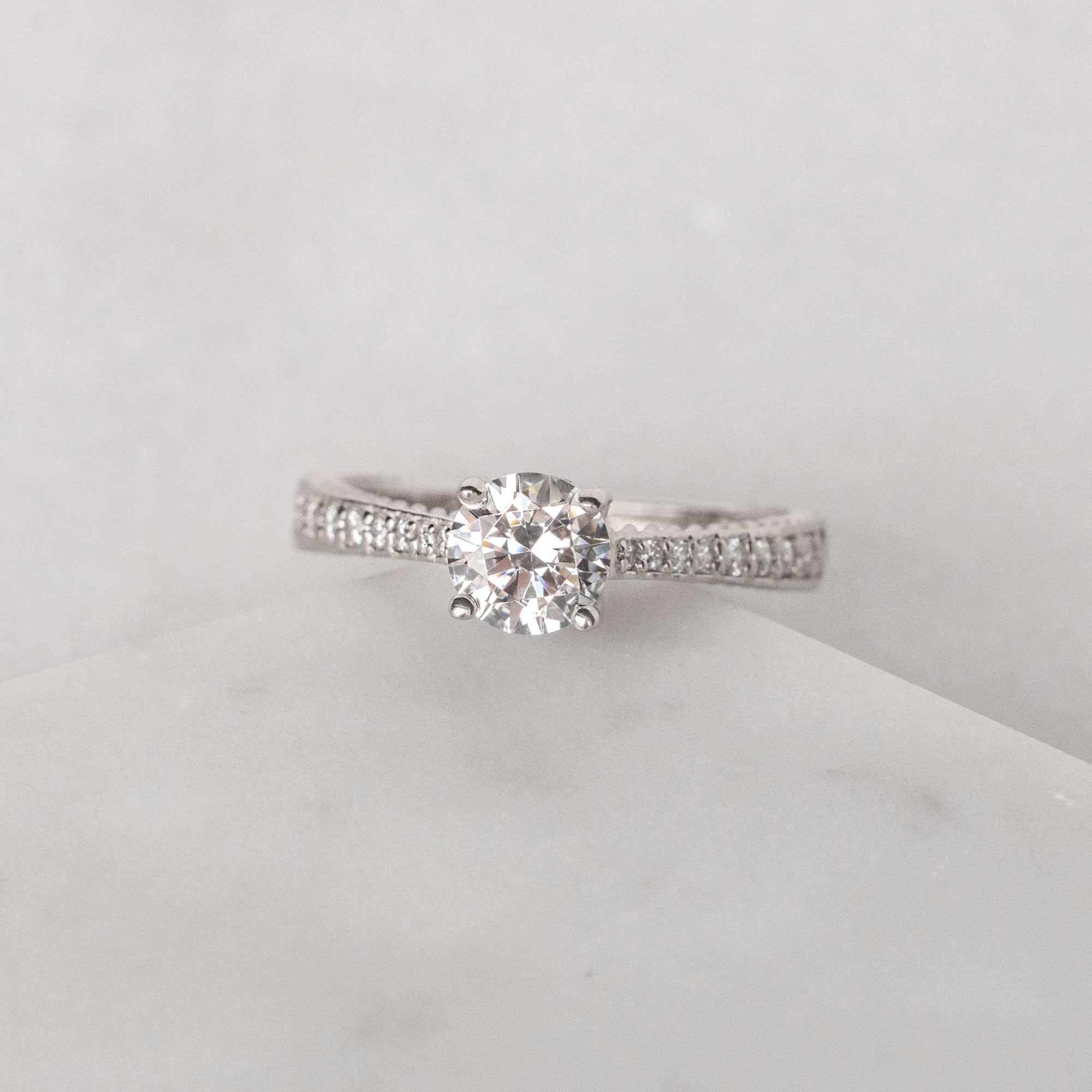 Brilliant Round Cut Art Deco Moissanite Engagement Ring