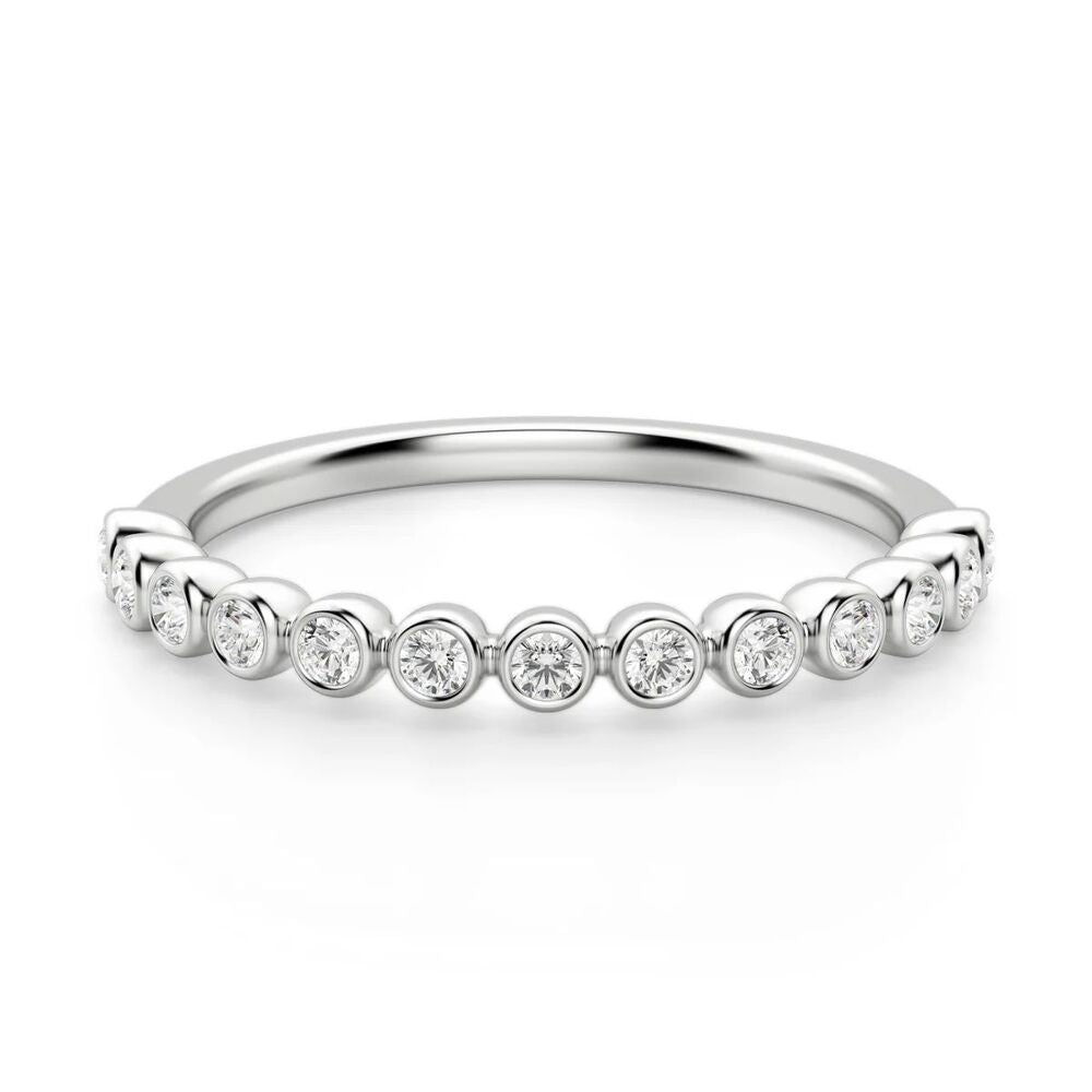Moissanite Round Cut Bezel Set Half Eternity Wedding Band