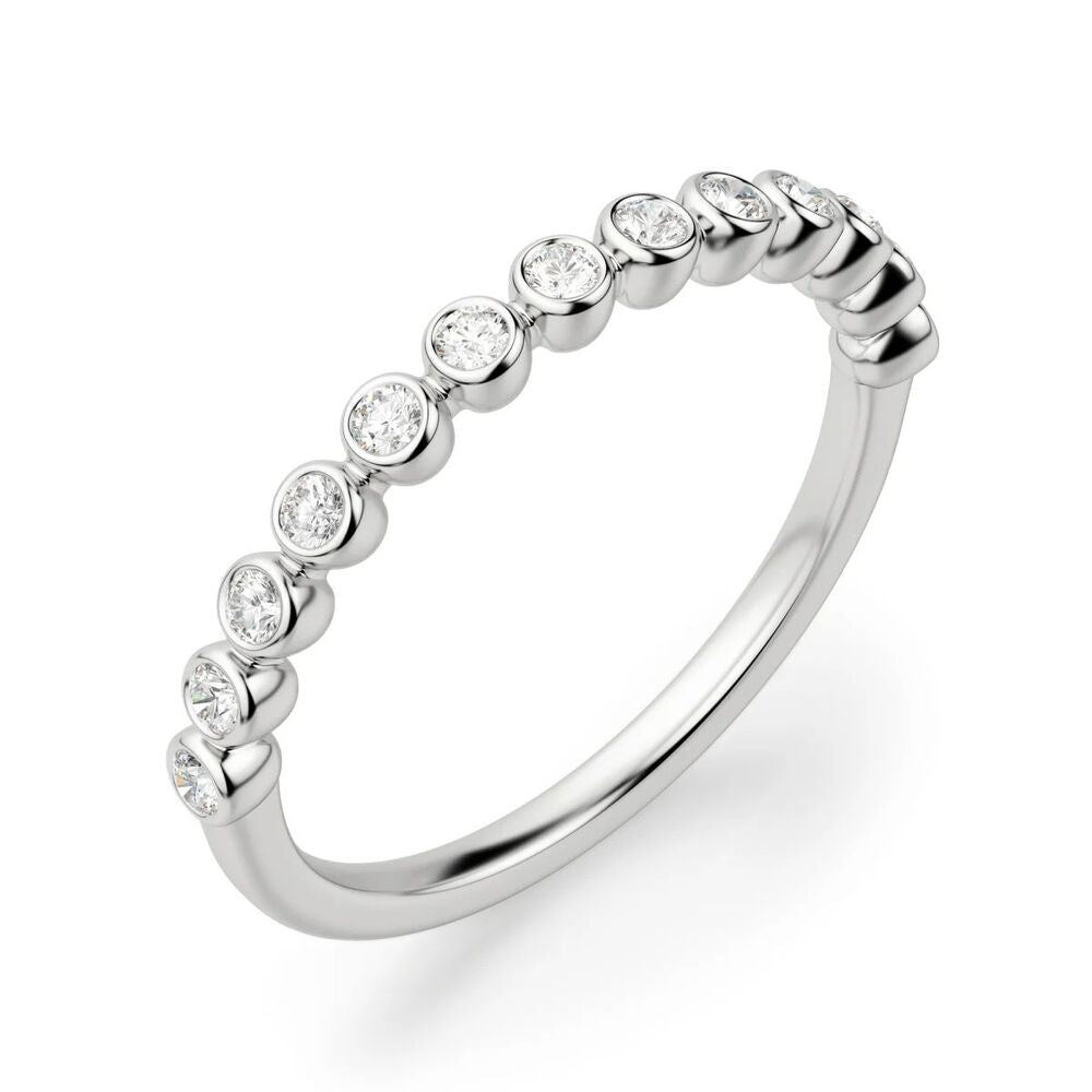 Moissanite Round Cut Bezel Set Half Eternity Wedding Band