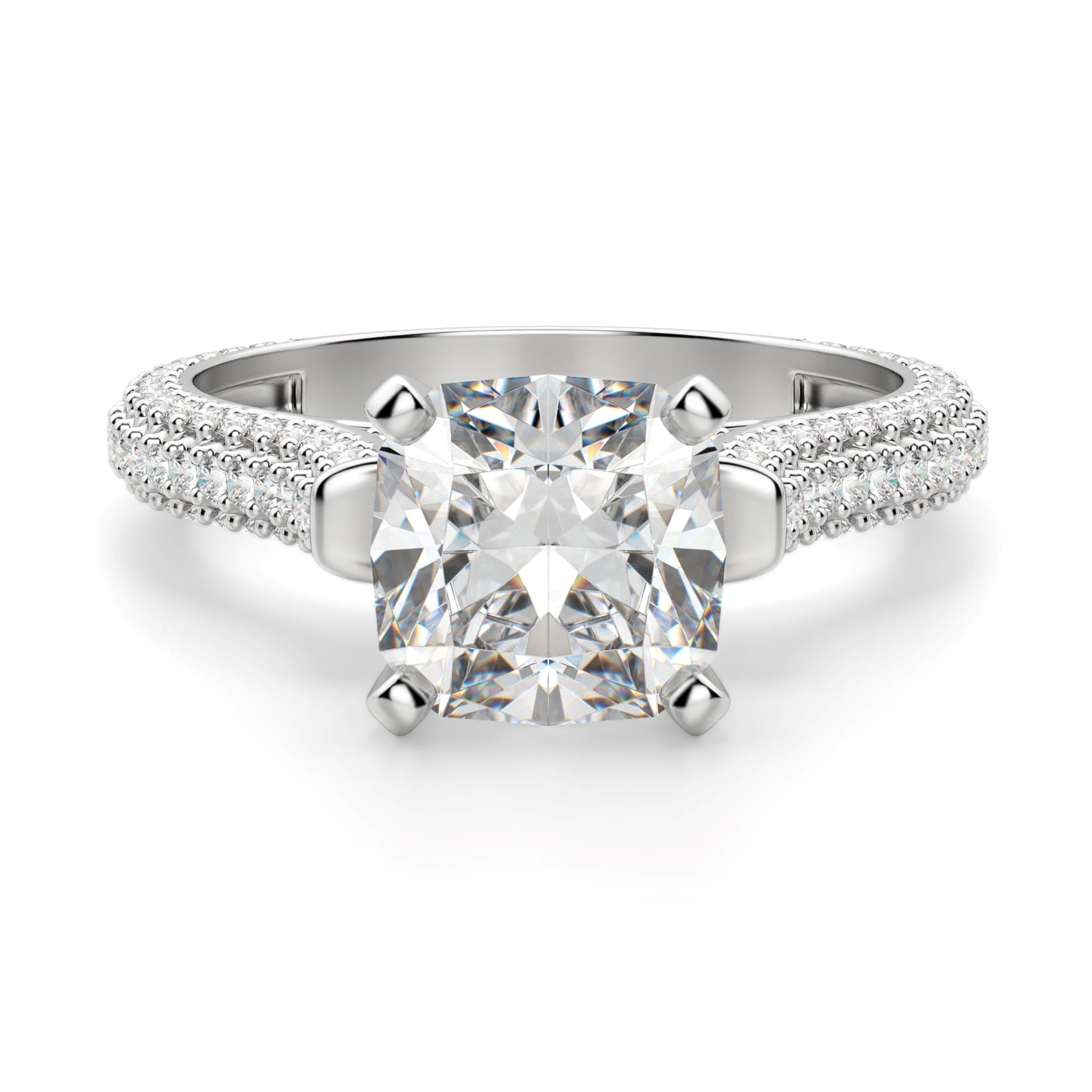 Moissanite Cushion Cut Micro Pave Set Engagement Ring