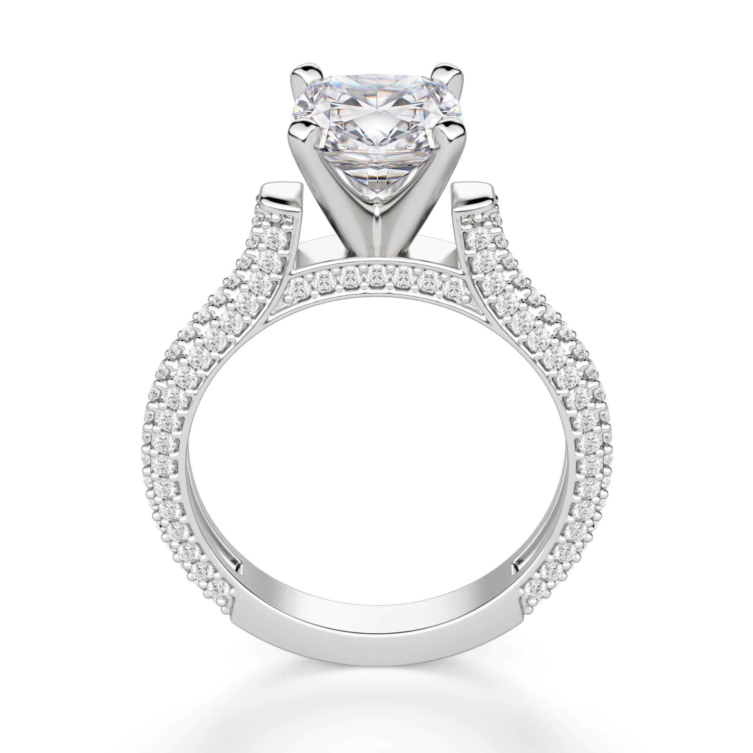 Moissanite Cushion Cut Micro Pave Set Engagement Ring