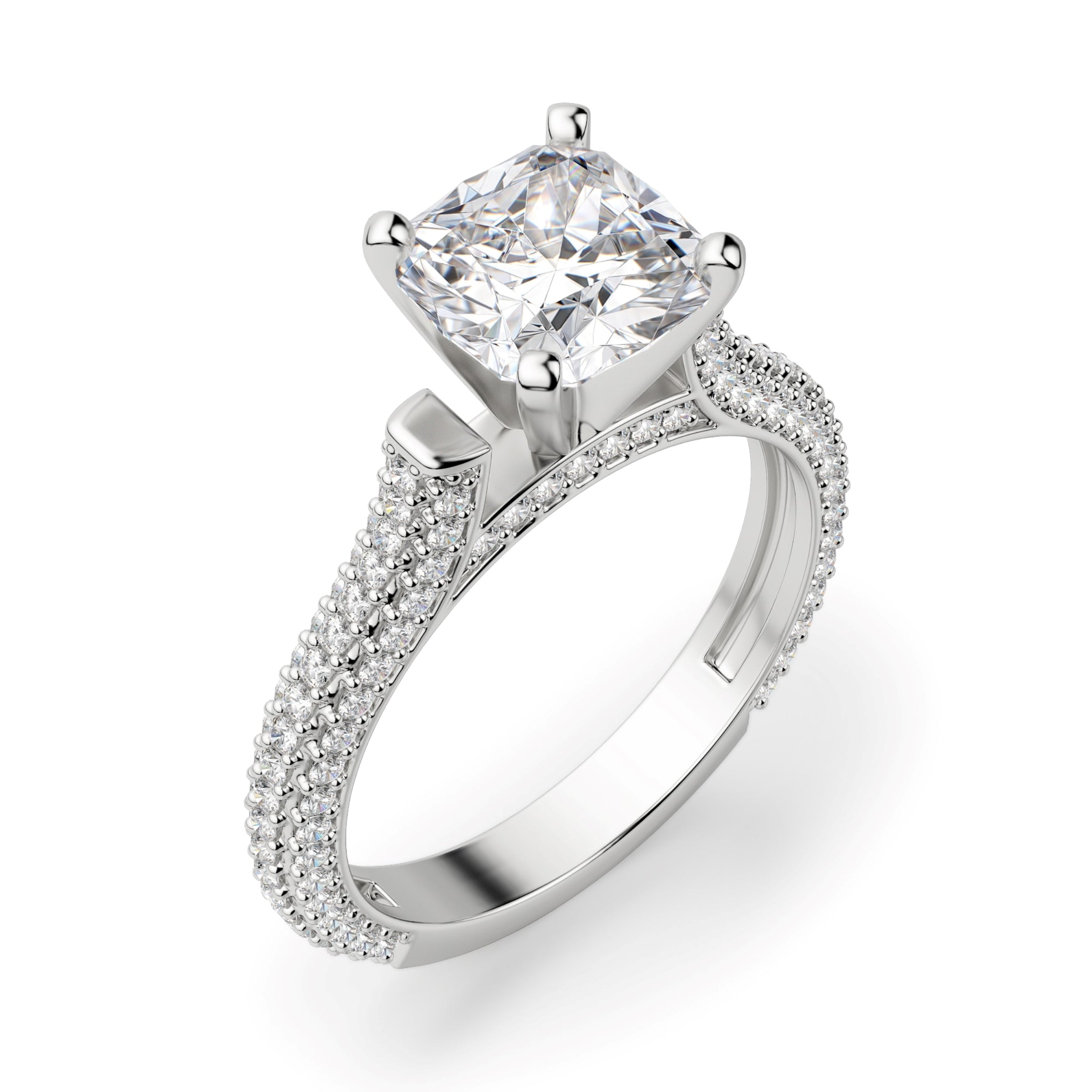 Moissanite Cushion Cut Micro Pave Set Engagement Ring