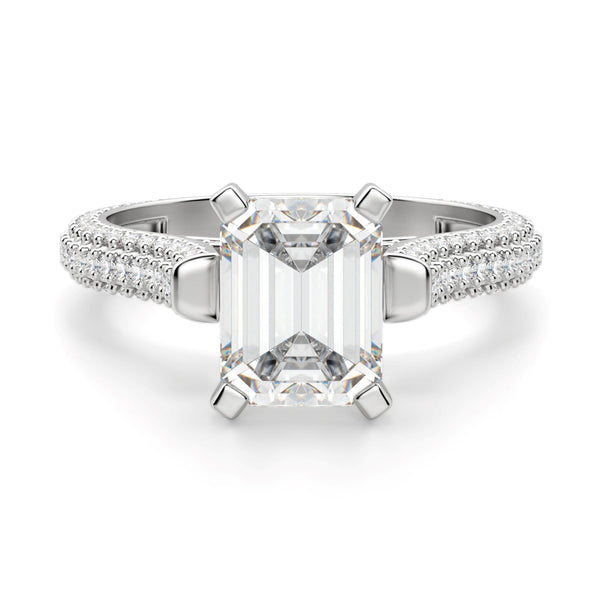 Emerald Cut Micro Pave Set Moissanite Engagement Ring