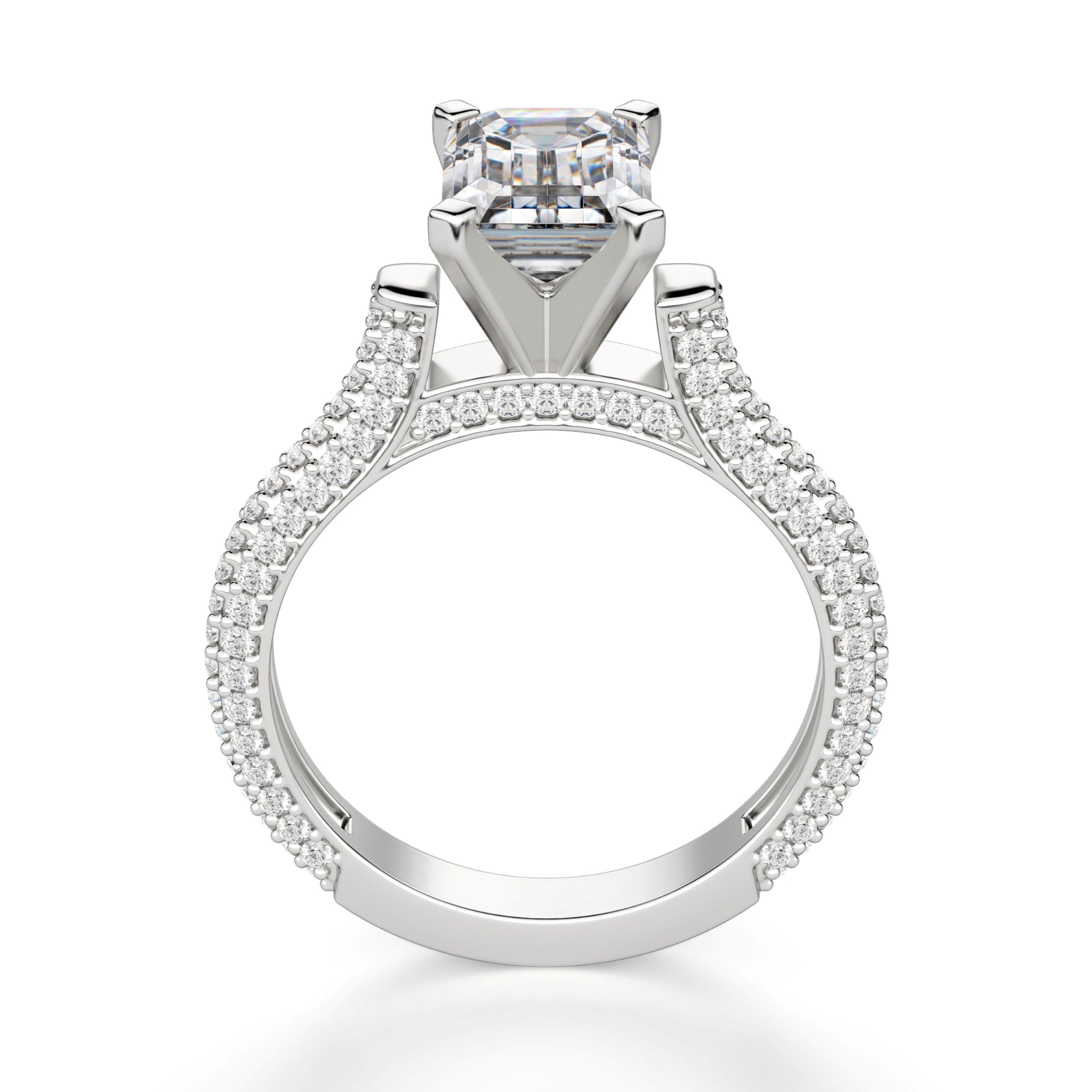 Emerald Cut Micro Pave Set Moissanite Engagement Ring