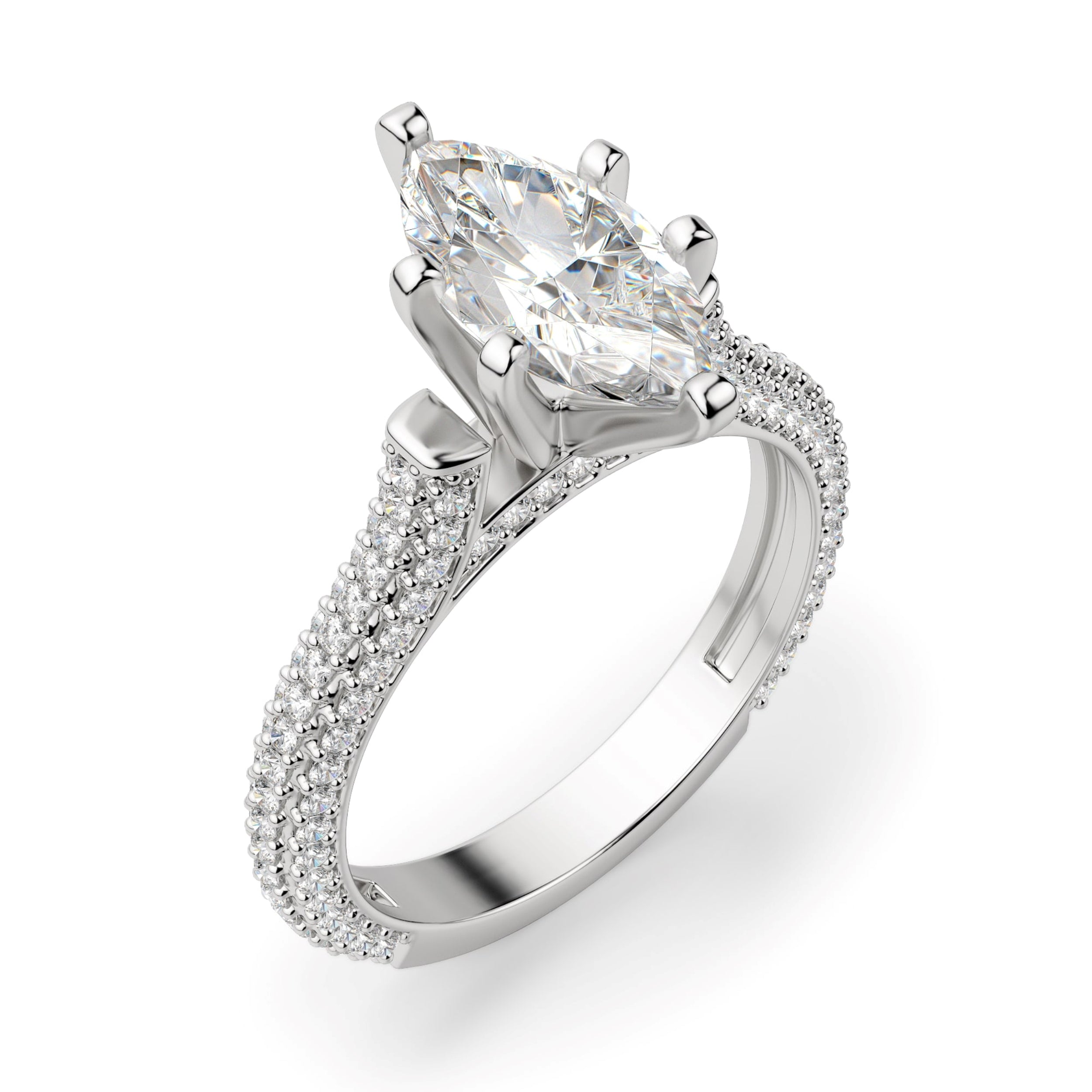 Marquise Cut Micro Pave Set Moissanite Engagement Ring