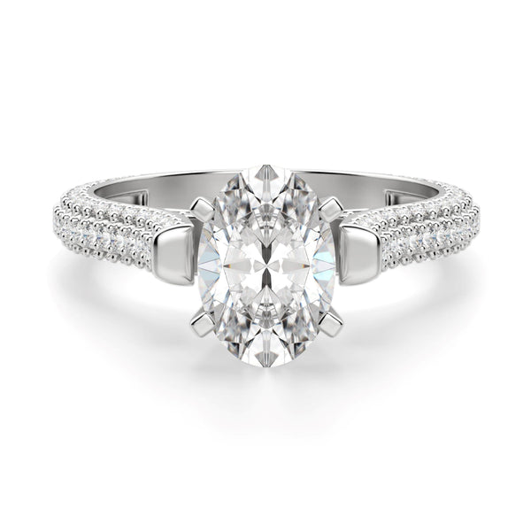 Micro Pave Set Oval Cut Moissanite Engagement Ring