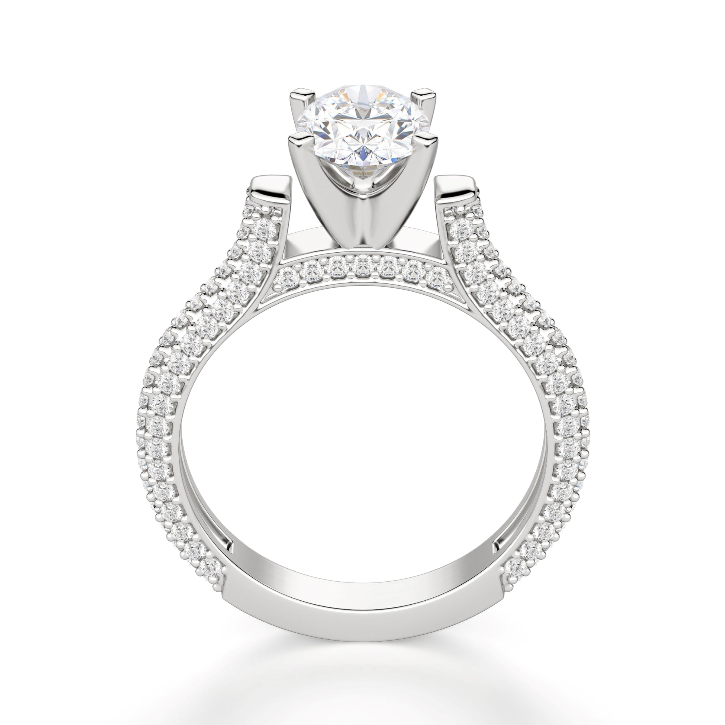 Micro Pave Set Oval Cut Moissanite Engagement Ring