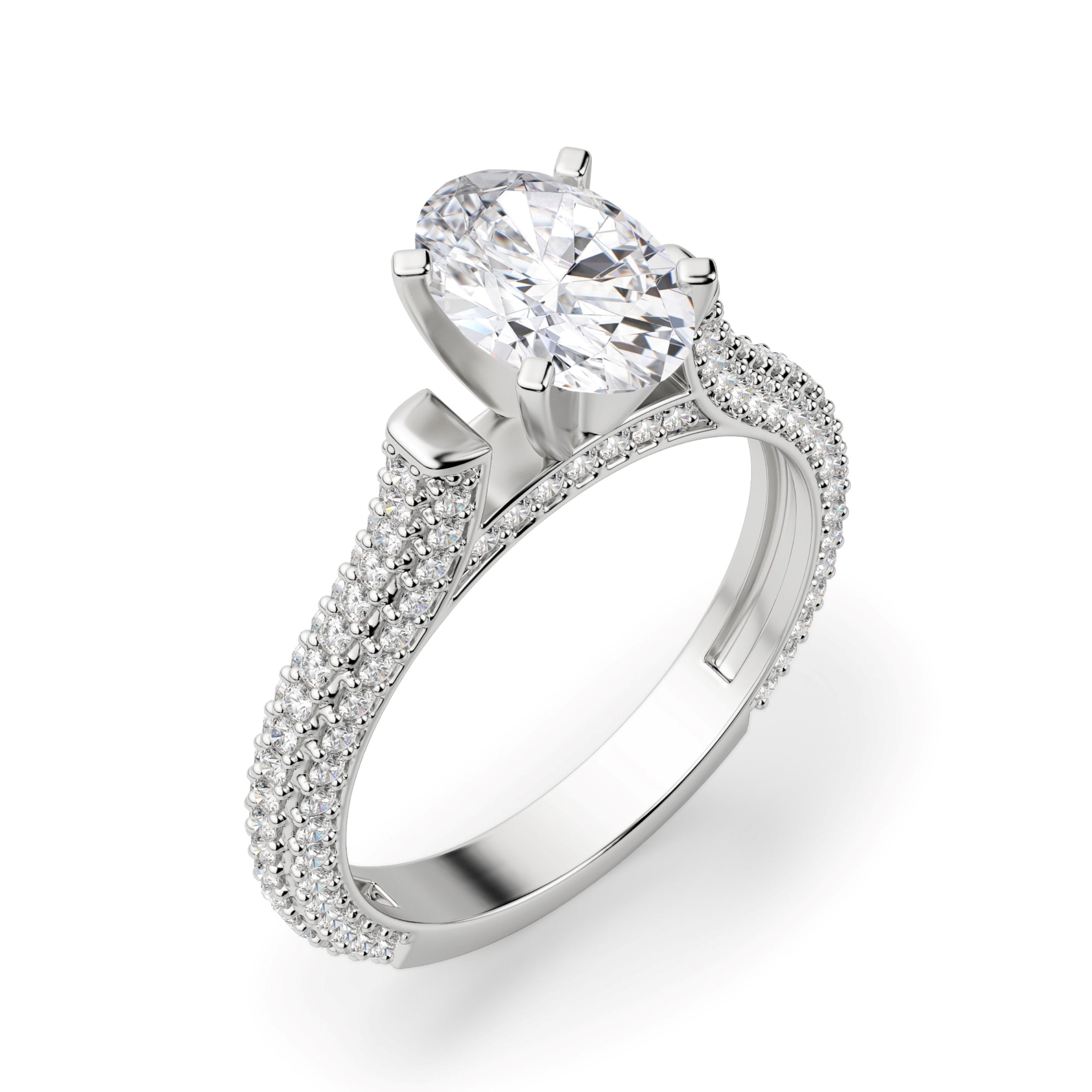 Micro Pave Set Oval Cut Moissanite Engagement Ring