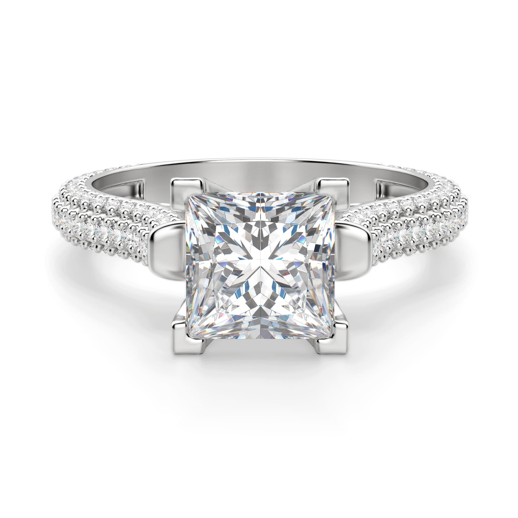 Moissanite Princess Cut Micro Pave Set Engagement Ring