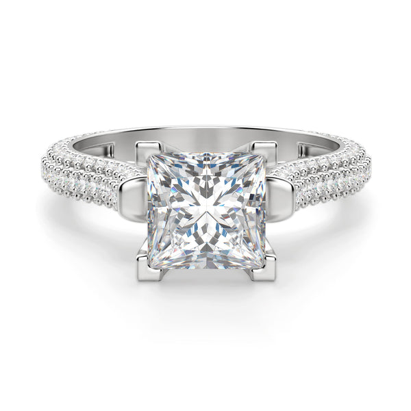 Moissanite Princess Cut Micro Pave Set Engagement Ring