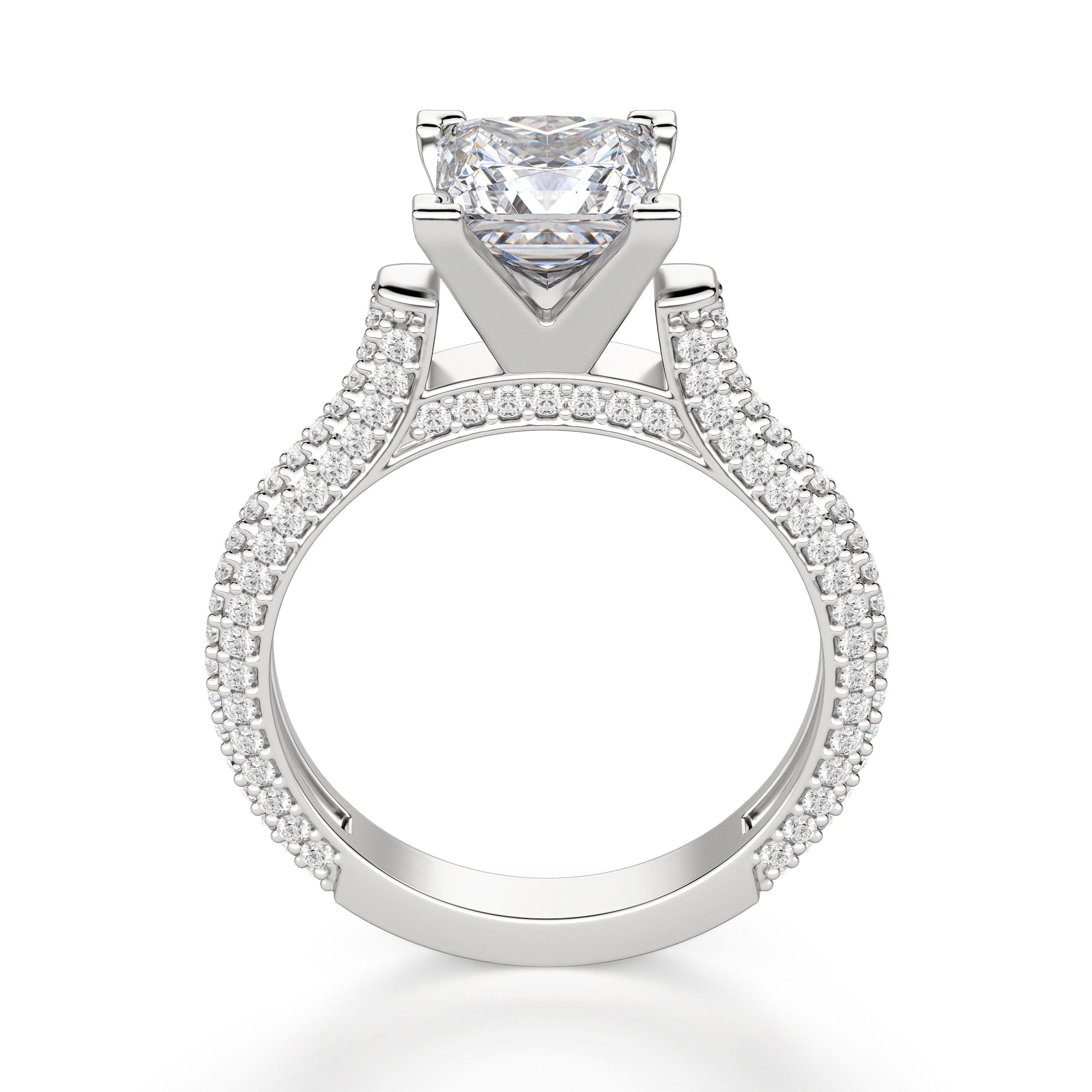 Moissanite Princess Cut Micro Pave Set Engagement Ring