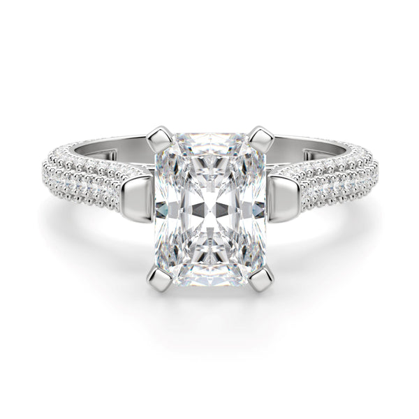 Micro Pave Set Radiant Cut Moissanite Engagement Ring