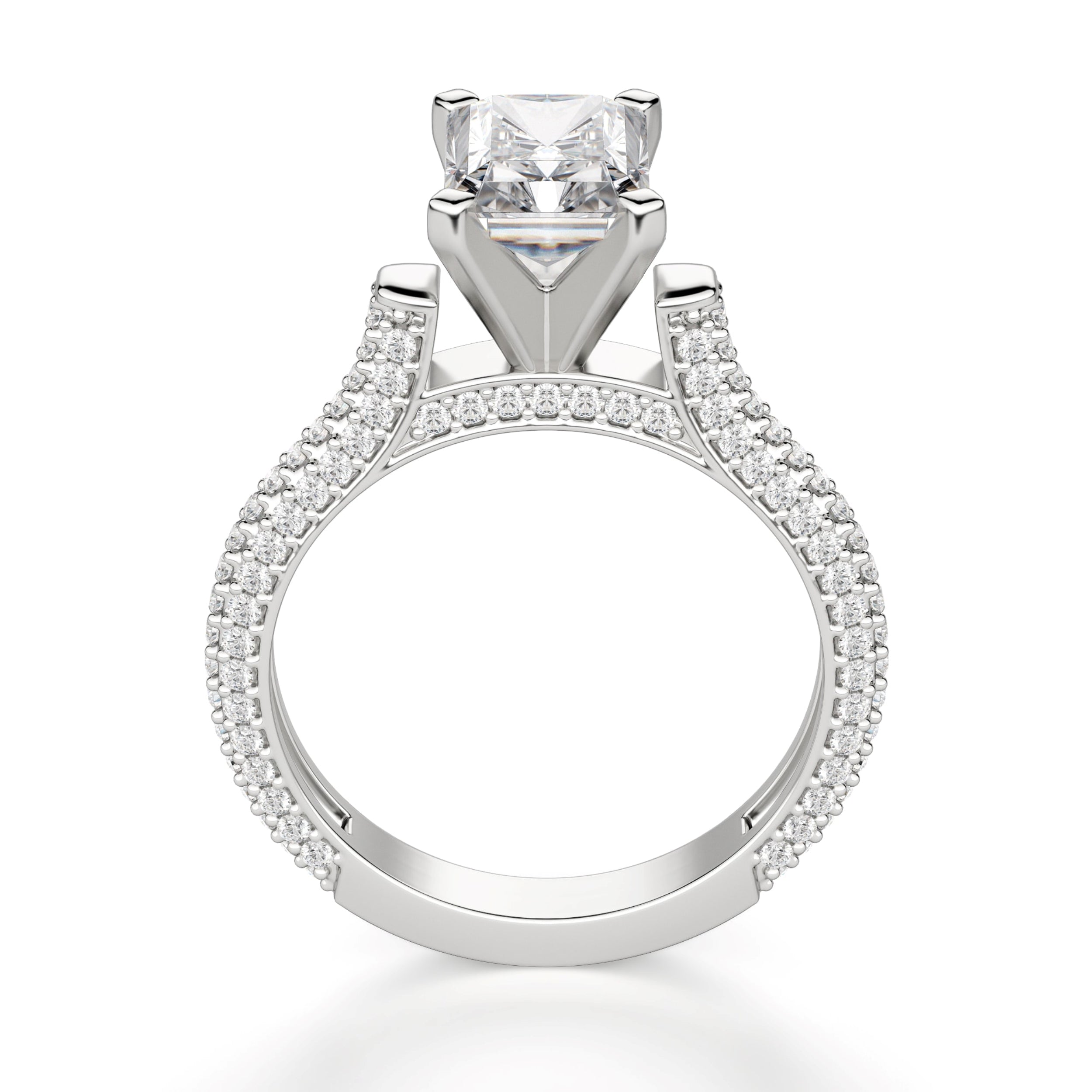 Micro Pave Set Radiant Cut Moissanite Engagement Ring