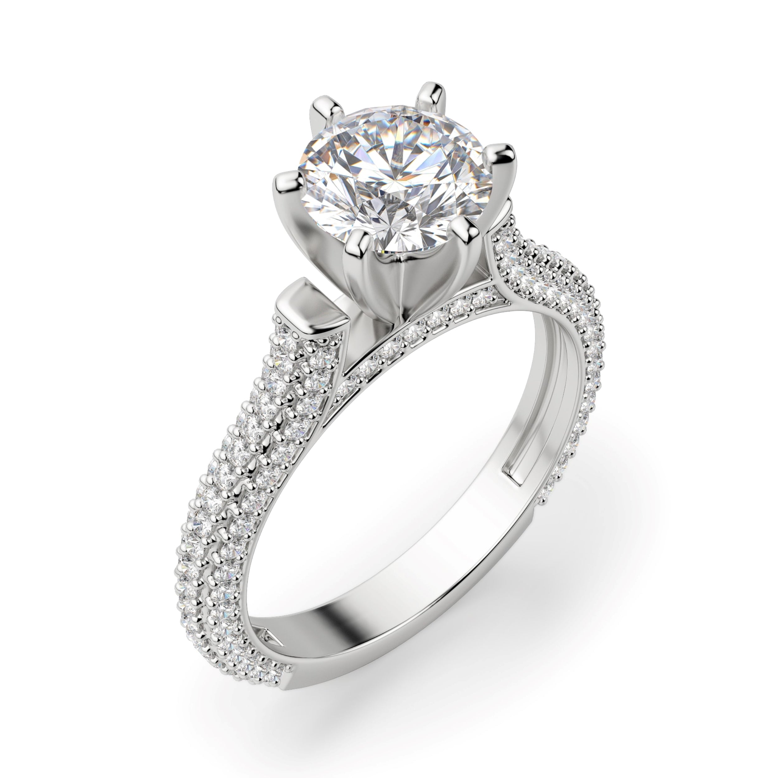Round Cut Micro Pave Set Engagement Rings