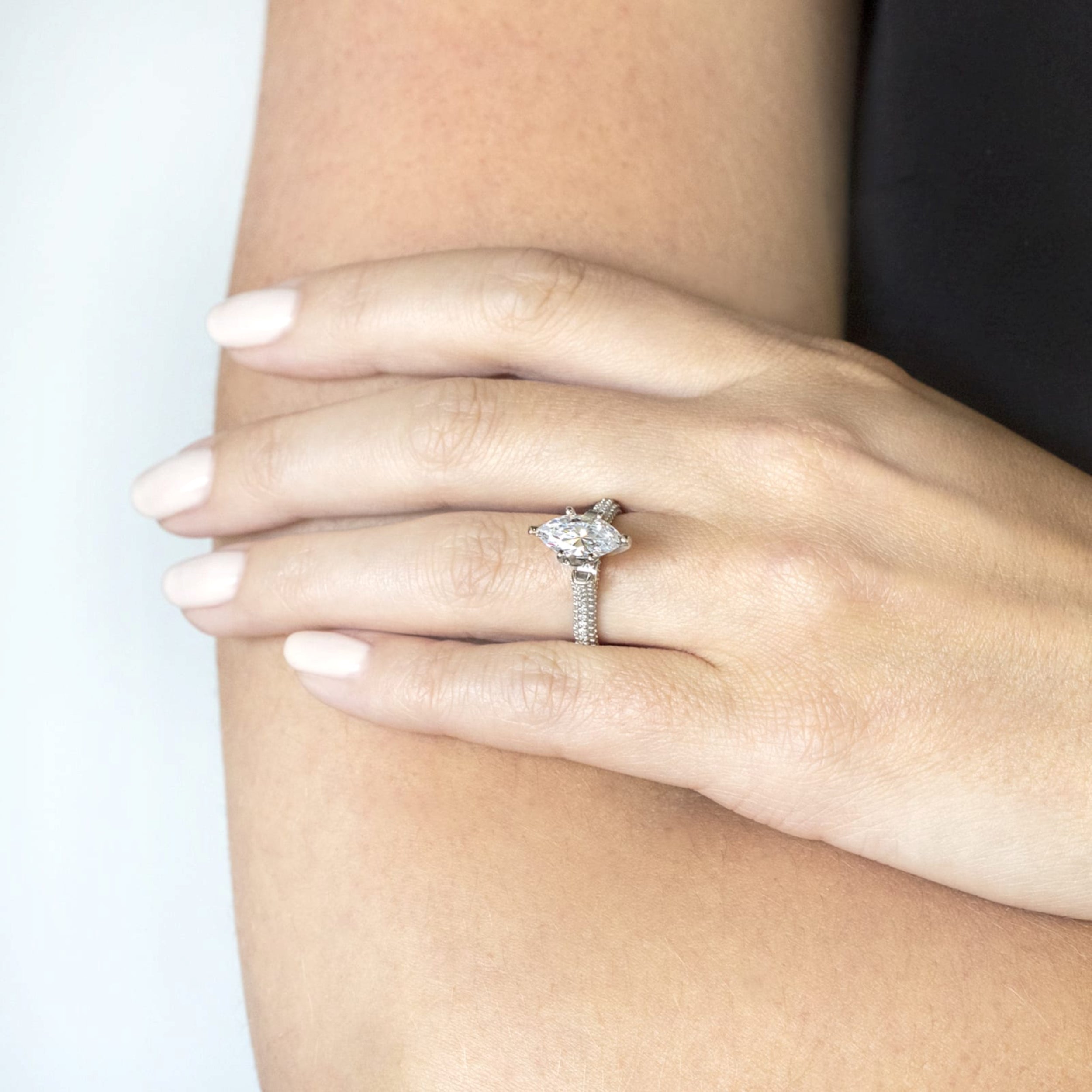 Marquise Cut Micro Pave Set Moissanite Engagement Ring