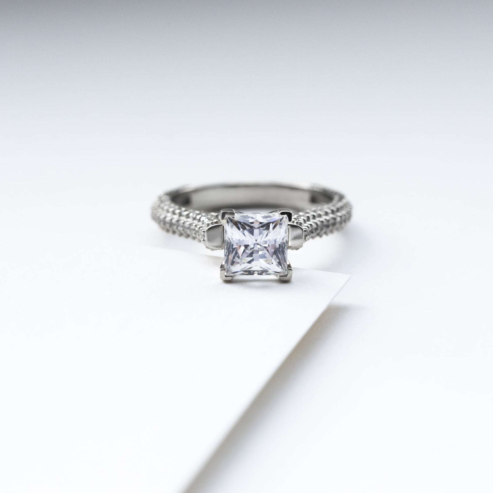 Moissanite Princess Cut Micro Pave Set Engagement Ring
