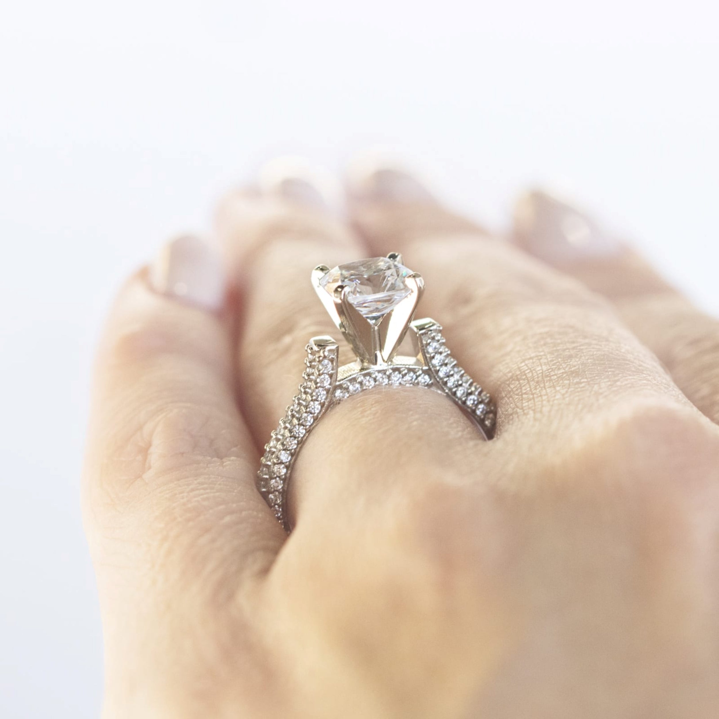 Moissanite Cushion Cut Micro Pave Set Engagement Ring