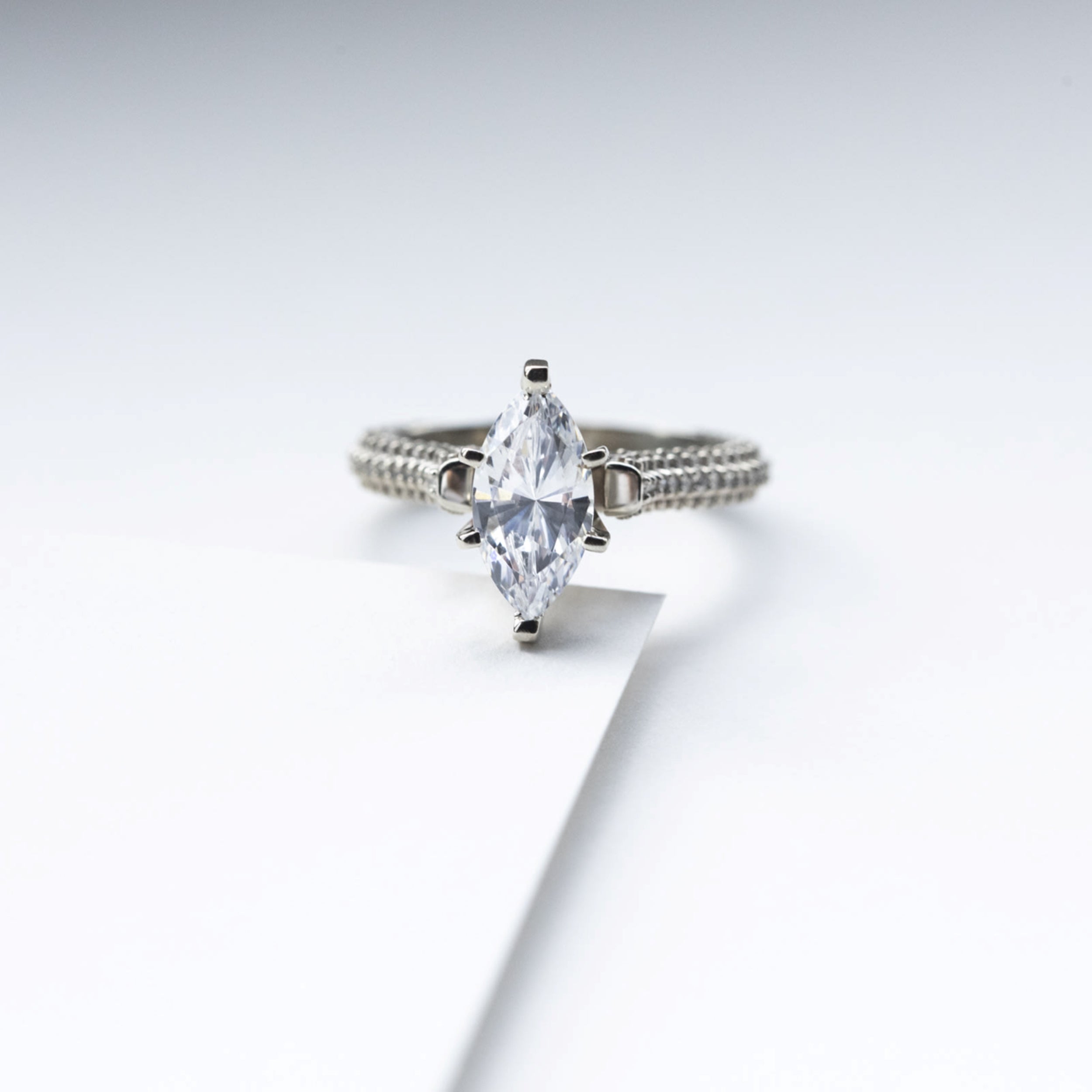 Marquise Cut Micro Pave Set Moissanite Engagement Ring
