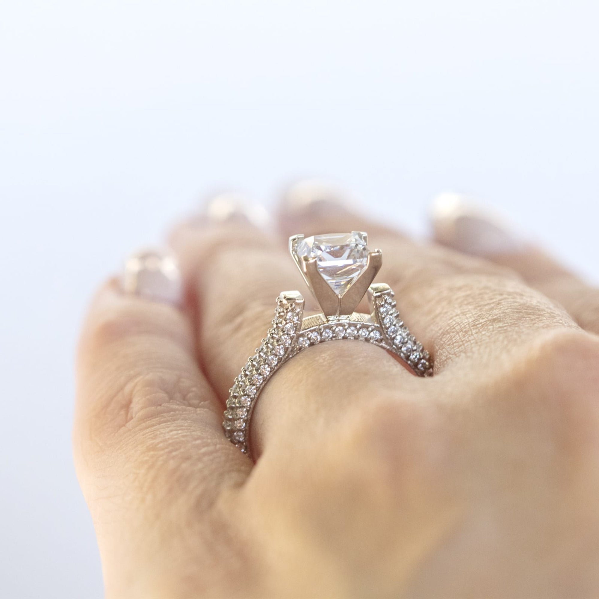 Moissanite Princess Cut Micro Pave Set Engagement Ring