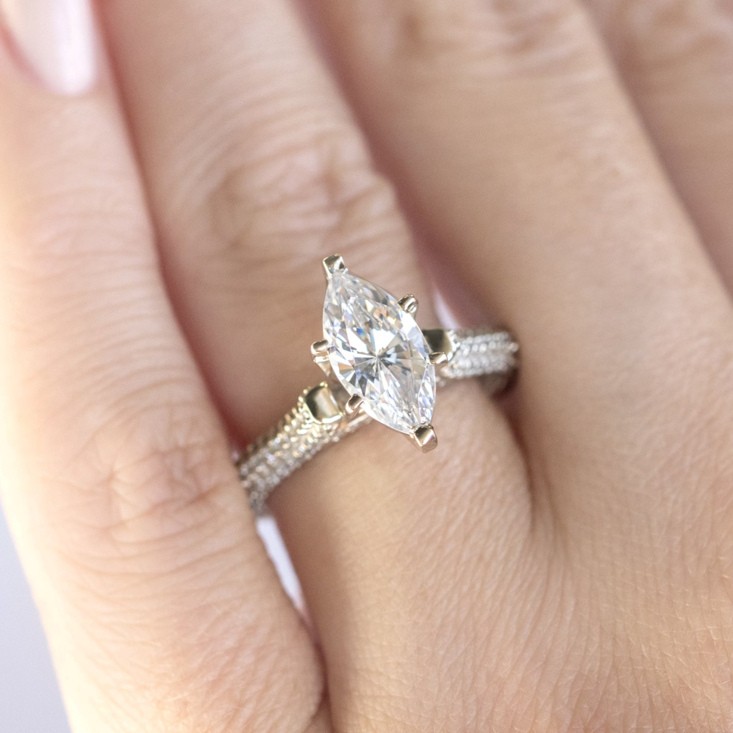 Marquise Cut Micro Pave Set Moissanite Engagement Ring