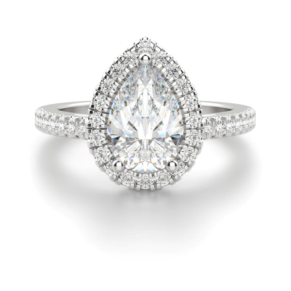 Pear Cut Halo Moissanite Engagement Ring