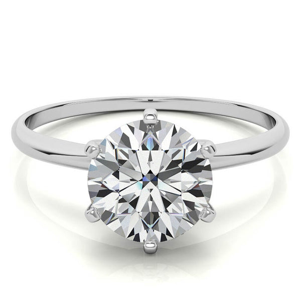 Round Cut Moissanite Six Prong Solitaire Engagement Ring