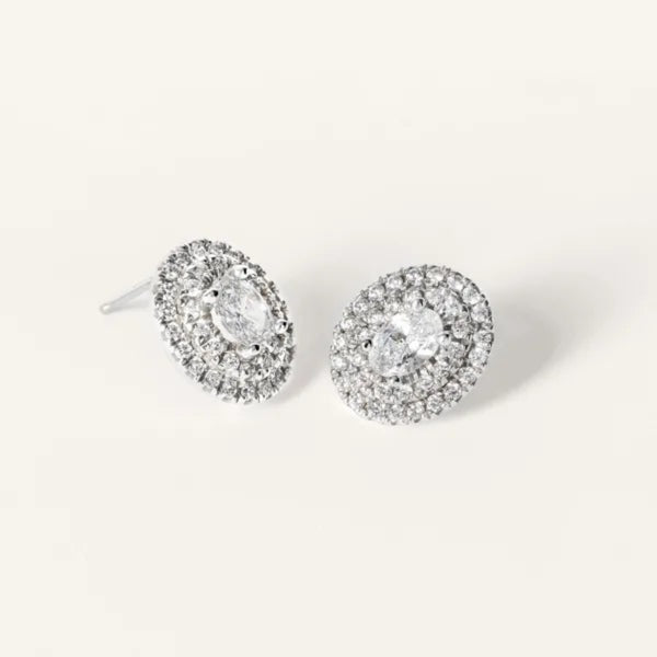 Oval Cut Double Halo Earrings