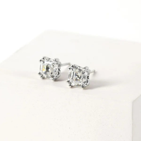 Asscher Cut Prong Set Stud Earrings