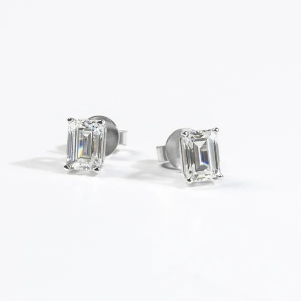 Basket Set Emerald Cut Push Back Stud Earrings