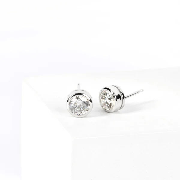 Round Cut Bezel Set Push Back Stud Earrings