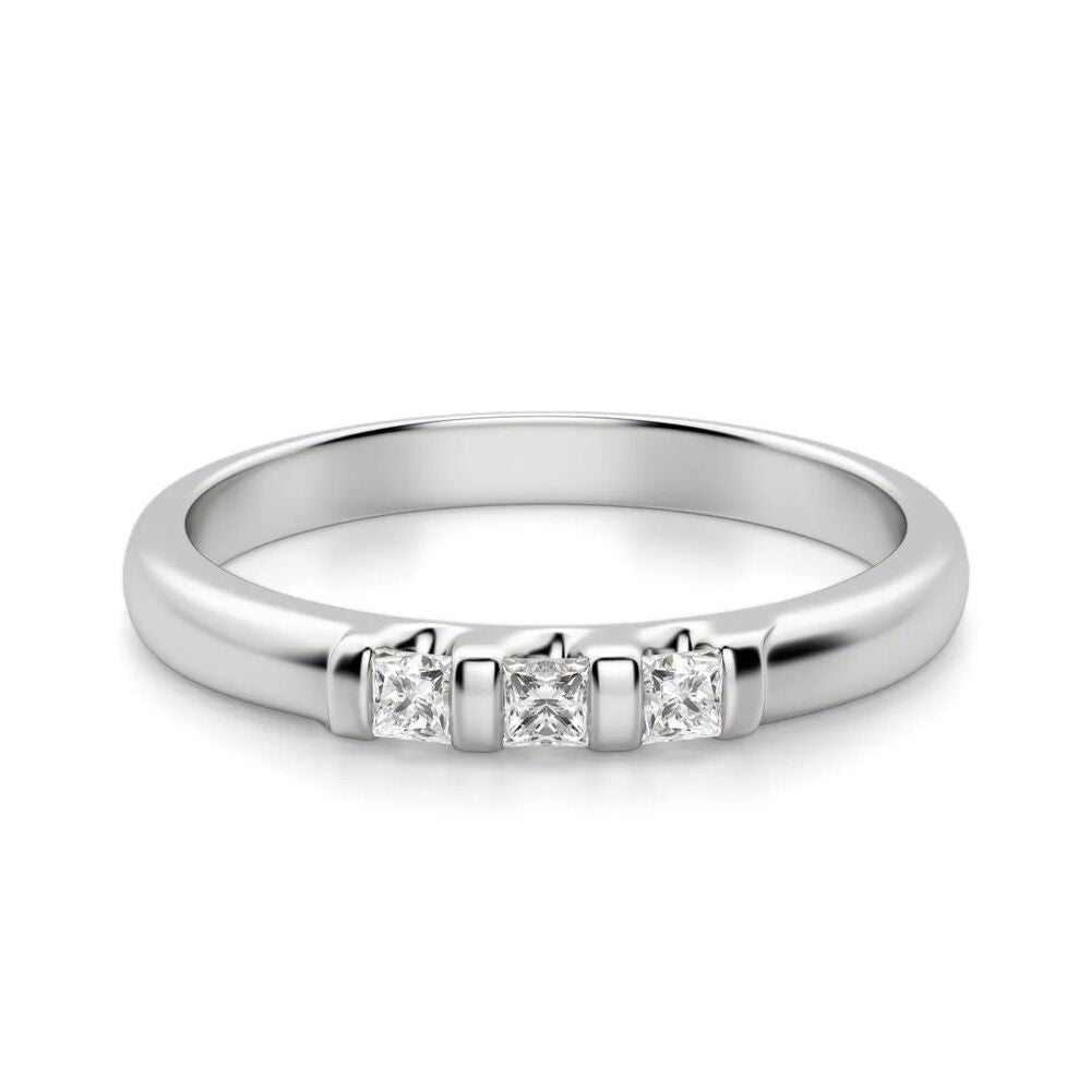 Princess Cut Colorless Moissanite Three Stone Eternity Wedding Band