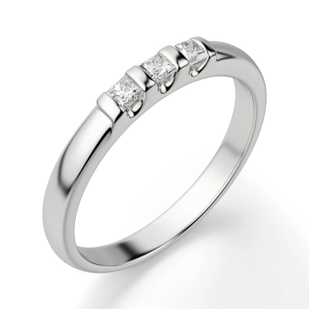 Princess Cut Colorless Moissanite Three Stone Eternity Wedding Band