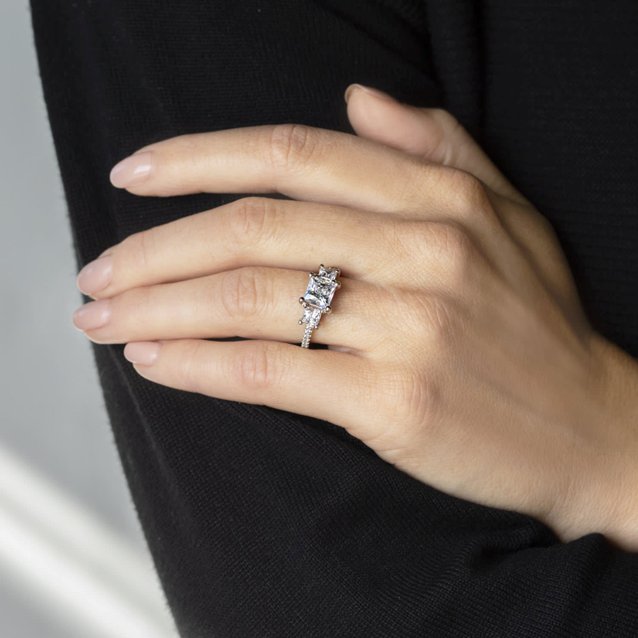 Princess Cut Three Stone Moissanite Ring