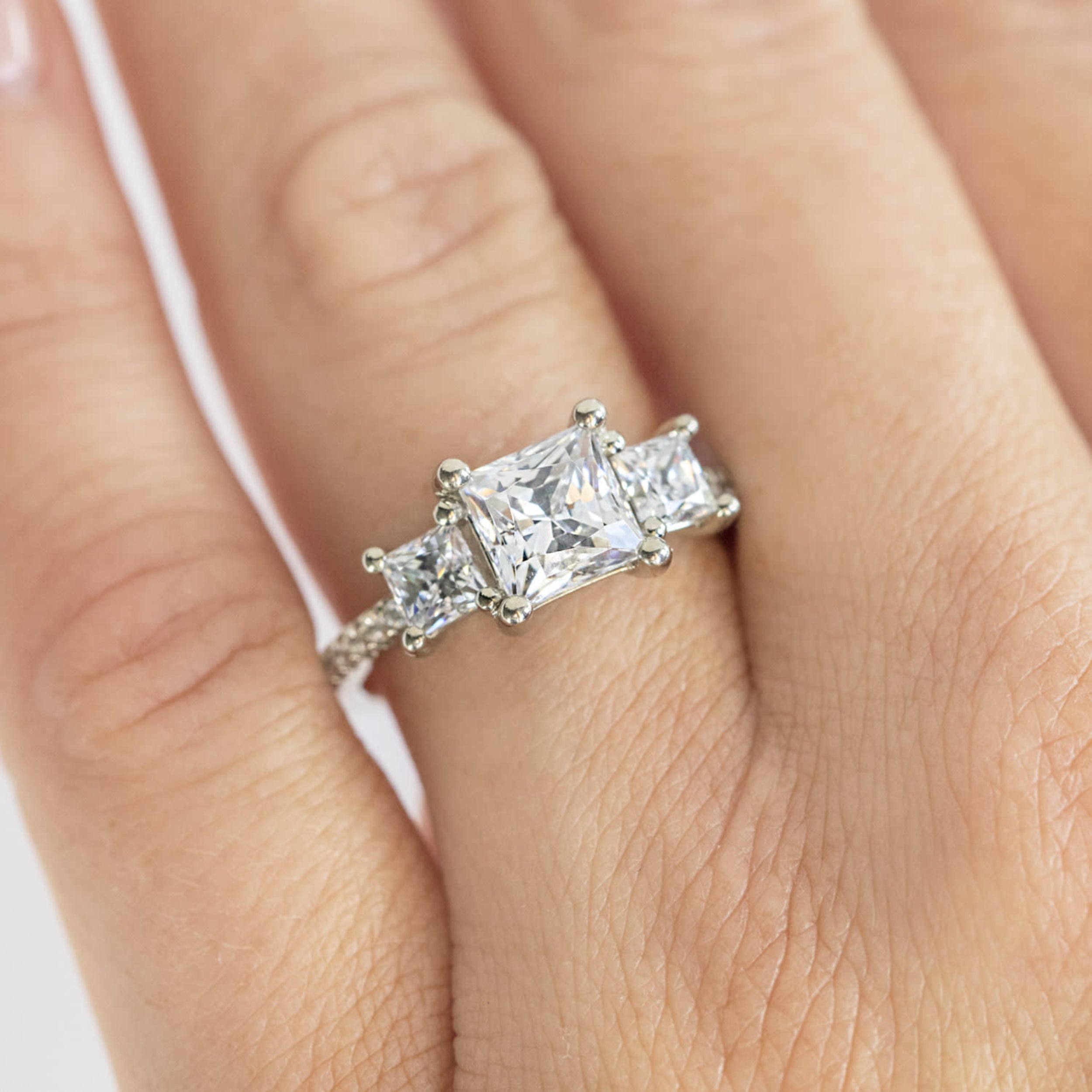Princess Cut Three Stone Moissanite Ring
