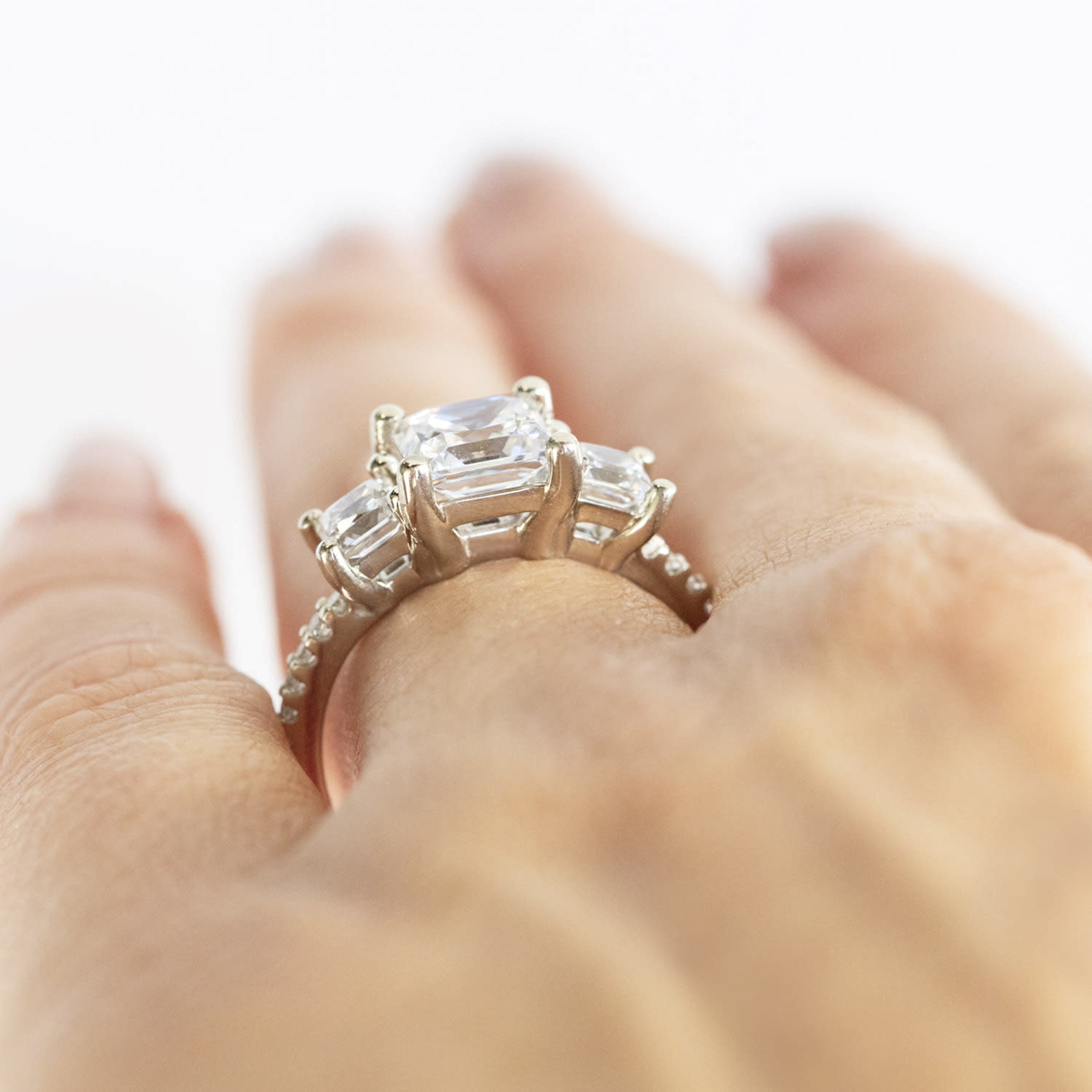 Princess Cut Three Stone Moissanite Ring