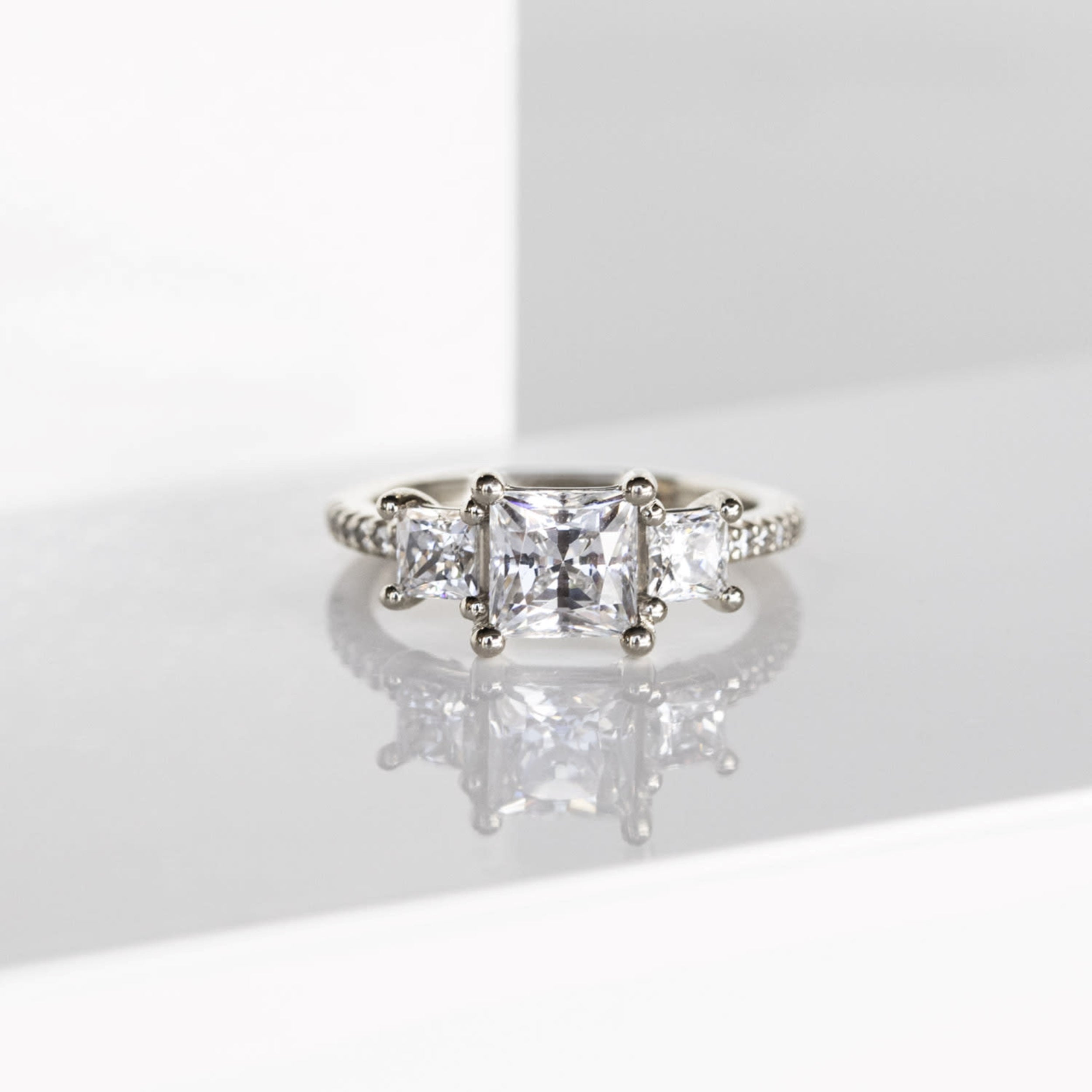 Princess Cut Three Stone Moissanite Ring